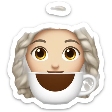 white girl with brown long black hair and a hot chocolate sticker