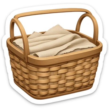 A wooden raffia light Brown basket with fresh washed linen sticker