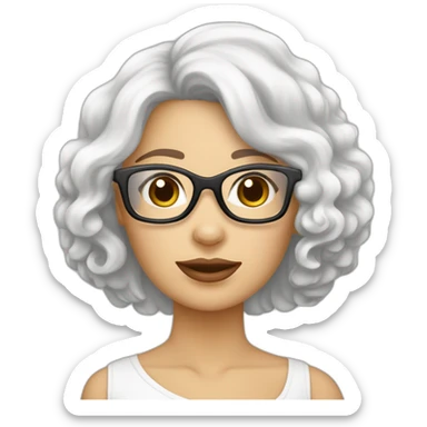 mujer cabello largo gafas y perro bichon maltés blanco sticker