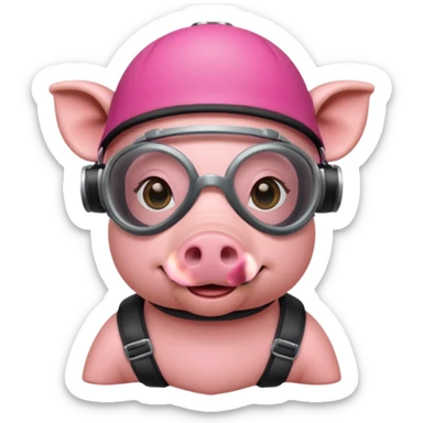 Pig head with skydiving goggles and skydiving hat sticker