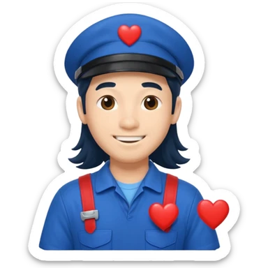 long haired asian male plumber cute hearts sticker