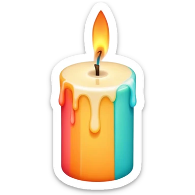 Candle making icon, candle with a wick, melting wax, colorful wax blocks, minimalistic style, clean lines, transparent background. sticker