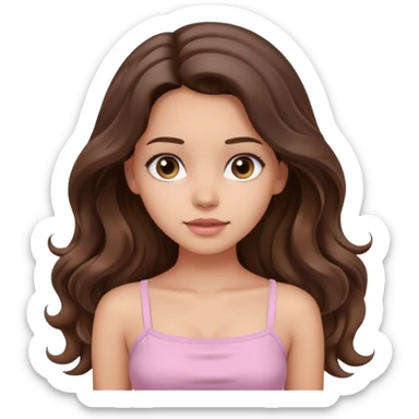 aesthetic brunette girl in light pink tube top shirt with long wavy hair sticker