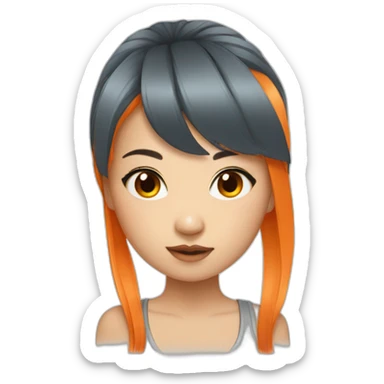 Asian girl with long orange hair and bangs and tattoos sticker