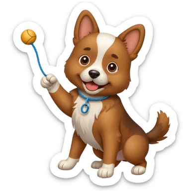 dog playing with a string toy sticker