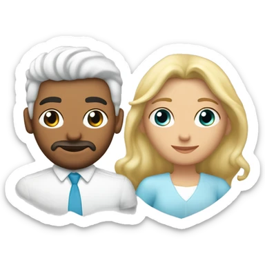 Corazón celeste con mujer blanca y hombre moreno besándose  sticker