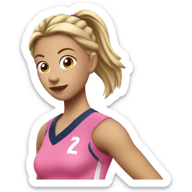 dirty blonde haired girl with ponytail, teen girl, playing volleyball with a pink uniform sticker