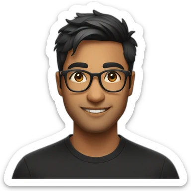 25 year old indian creator economy startup founder smiling wearing glasses in a black tshirt with broad shoulders profile photo sticker
