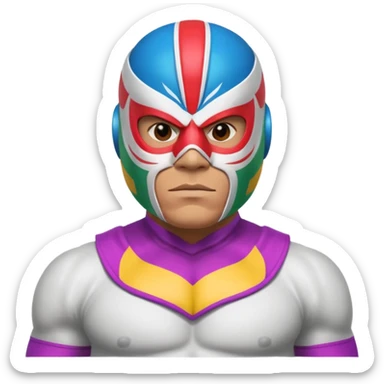 Mexican wrestler portrait, head and shoulders only, colorful luchador mask, muscular collar, confident expression, 3D cartoon, mobile game icon style, clean background, no text, no watermark
 sticker
