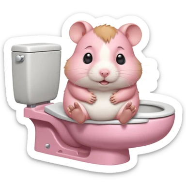 Cute chubby cartoon-style hamster sitting on toilet pooping looking as if he had an accident sticker