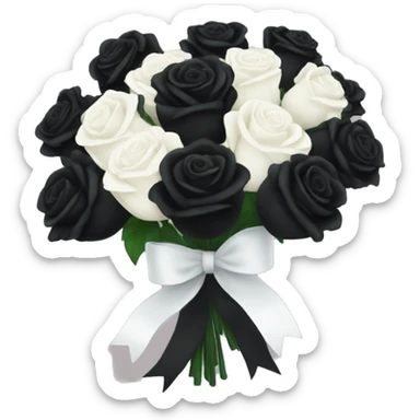 huge bouquet of only black roses with huge white ribbon sticker