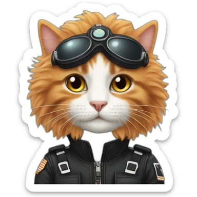 fluffy ginger, white and black cat pilot sticker