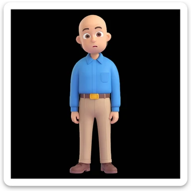 Carl from Sling Blade, blank or goofy expression, chin sticking out, slouching posture, no glasses, shirt with collar, three-quarter face angle, entire body visible, standing, head sticking forward, emoji style sticker
