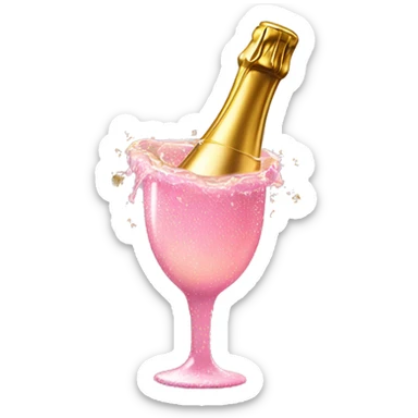 pink champagne pouring with gold flakes sticker