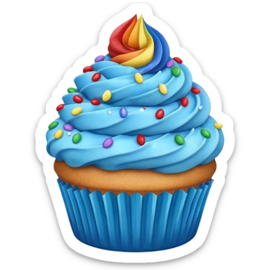 cupcake with blue frosting and rainbow sprinkles sticker