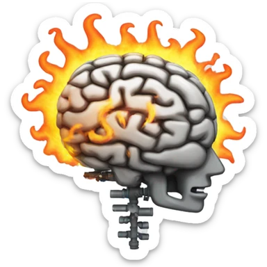 mechanical brain on fire sticker