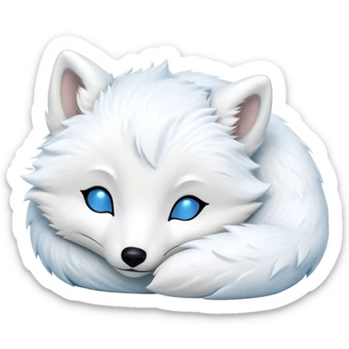 Meme-Worthy Cute Sleeping Arctic Fox Portrait Emoji, Head resting peacefully with a contented smile, showcasing a compact, agile build and a luxuriously soft white Fur with delicate icy blue accents, eyes shut in a serene, restful nap, Simplified yet hilariously adorable features, highly detailed, glowing with a soft, drowsy light, high shine, relaxed and utterly lovable, stylized with an air of playful laziness, bright and heartwarming, soft glowing outline, capturing the essence of a comically sleepy arctic fox, so meme-worthy it feels like it could instantly become the next viral sensation of adorable slumber! sticker
