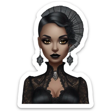 Hyper Realistic Goth victoria secret model holding a Goth style handheld fan sticker