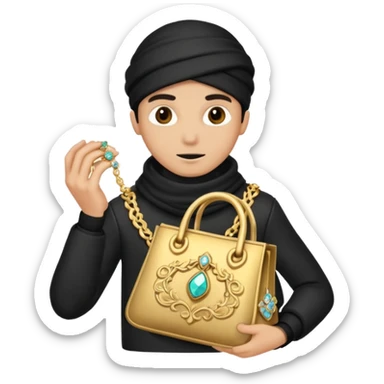 Thief with stolen jewelry bag sticker