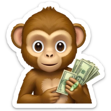 monkey holding money on sholdue sticker
