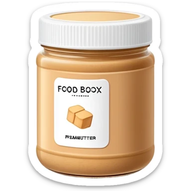 food box container with minimalist wireframe label, peanut butter jar with geometric line structure label, food container with simple outline label sticker