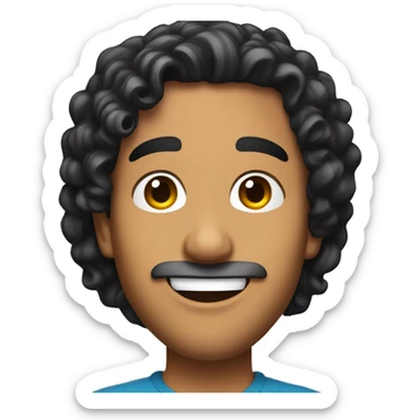 A game show host with shoulder-length curly black hair and tanned skin sticker