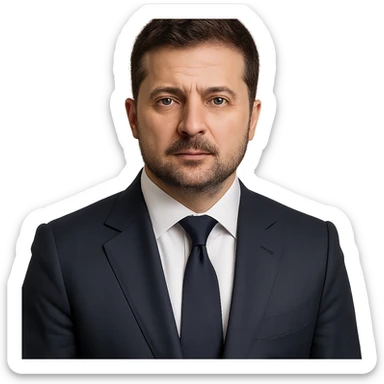 realistic portrait of Vladimir Zelensky in a business suit, no background sticker
