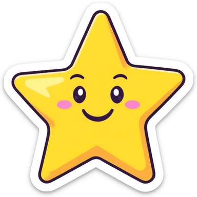 3D golden star with soft glow and glitter, smiling face, cartoon icon style, Pixar-inspired lighting, pastel yellow background sticker
