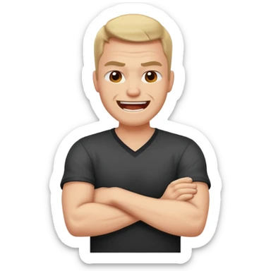 arms crossed around neck angry laughing guy sticker