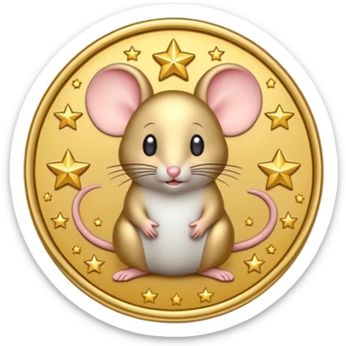 Mouse coin with stars around it, gilded style, only gold
 sticker