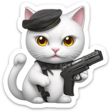 gay white cat angry pointing realistic toy gun a sticker
