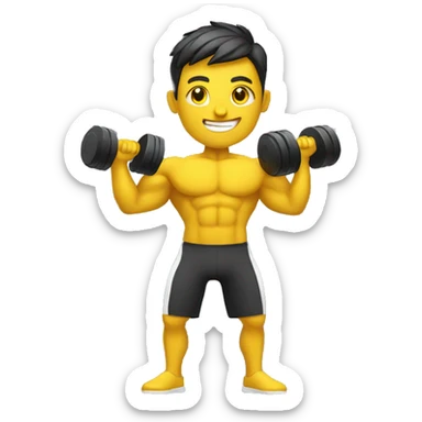 personal trainer with yellow skin holding dumbbells medium shot sticker