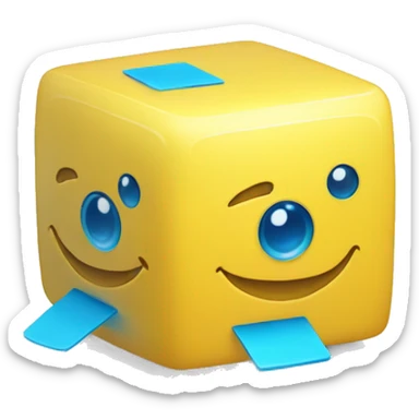 Yellow Cube with sky blue square eyes and rectangle as the mouth sticker