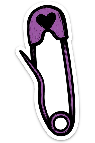 emo style black and purple safety pin, no background sticker