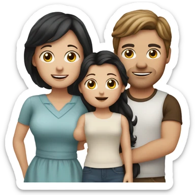 White mom with black hair, white dad with brown hair, and two young toddler white daughters with brown hair sticker