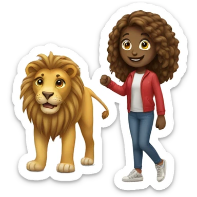 Girl and lion sticker
