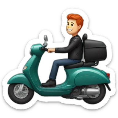 Red Headed man riding a black scooter  sticker