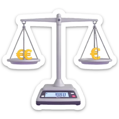 balance scale with Euro symbol on plates against safe with large wheel background sticker