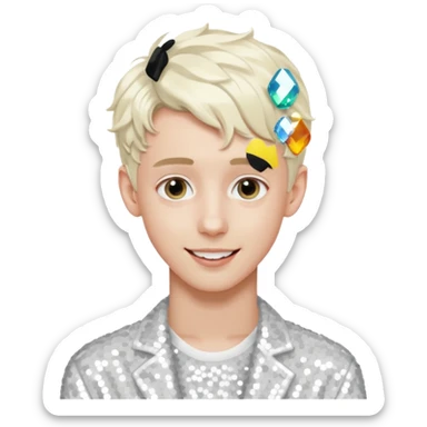 Troye Sivan with platinum blonde hair, white sequin outfit sticker