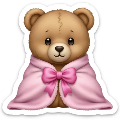 teddy bear in a cozy blanket with pink bow sticker