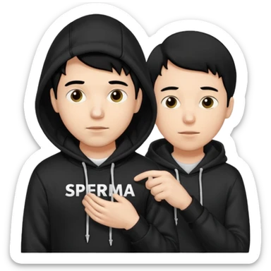 chce by to byla taka emotka 🙍‍♂️
chlopaka z czarnymi losami i czarna bluza z biaty.m
napisem "sperma" na srdoku i zeby od boku byla czyjas INNA reka od boku ciagnaca za sznurek od
kaptura od bluzy tej pierwszej osobyl sticker