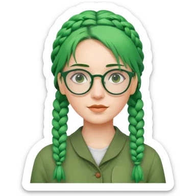woman with green hairs, braids and  rectangle spectacle, big visible braids and unique face shape sticker