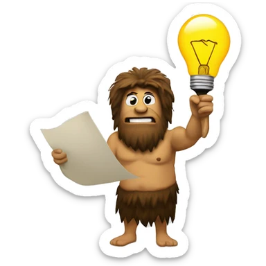caveman light bulb moment with pen and paper sticker