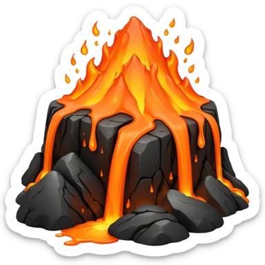 A lava flow spilling slowly over blackened rocks. sticker