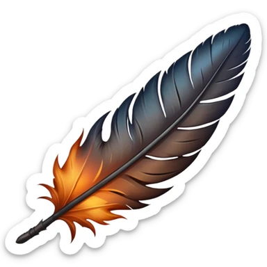 iOS emoji, dark fantasy feather, burned edges, ember glow, soft shadow, minimal sticker