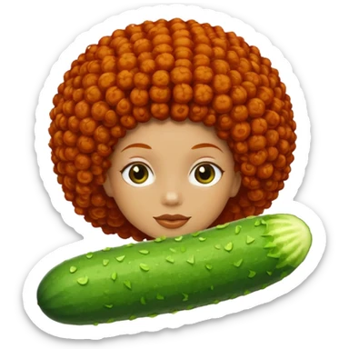 cucumber with redhead afro hair on it, no human face sticker