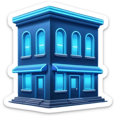 a blue neon sign on a nighttime building sticker
