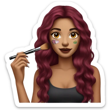 Beautiful tattooed burgundy long haired woman doing her makeup sticker