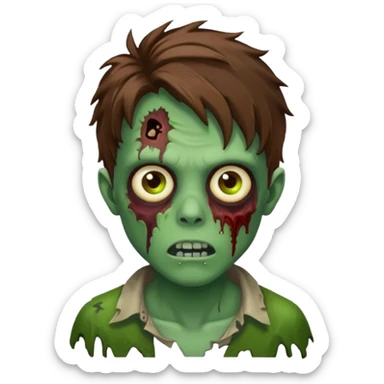 zombie slime youthful face, messy brown hair, sticker