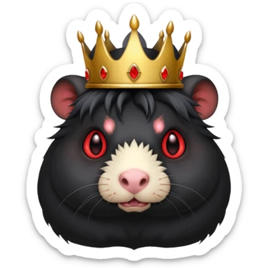 black guinea pig with glowing red eyes, sinister expression, demon crown sticker